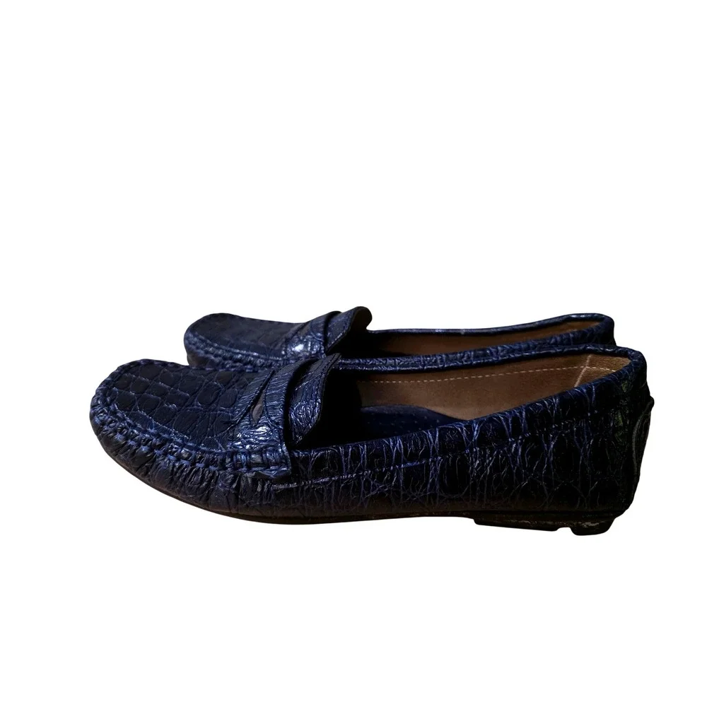 Impo Women's Navy Blue Faux Croc Penny Loafer‎ Slip On Flats Size 6.5M